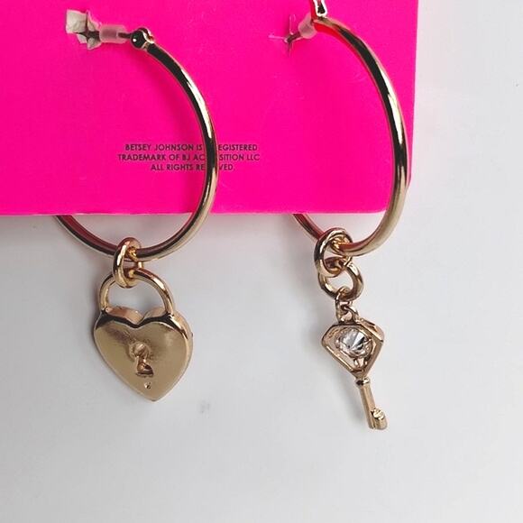 TORRID & Betsey Johnson Momento Mori Gold Hoop Heart Lock + Key Earrings - Picture 4 of 12